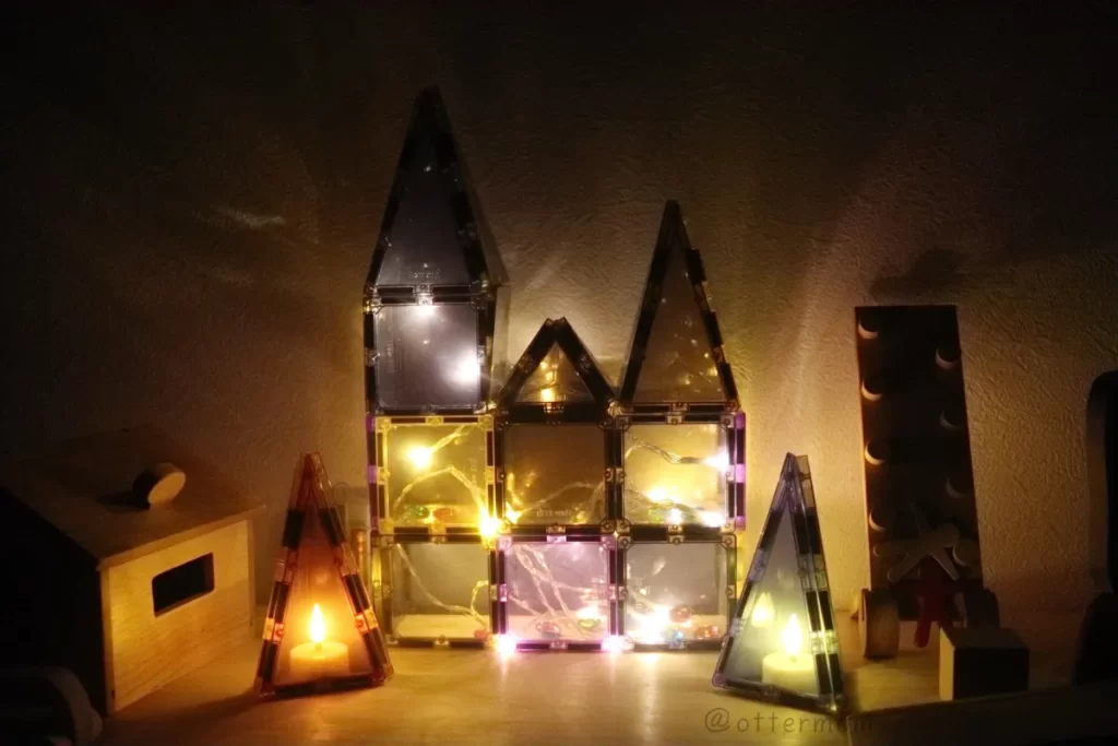 マグビルドとケーブルライト、LEDキャンドルで作ったお城